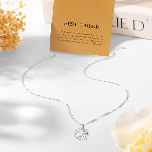 Silver Necklaces for Women Teens, Best Friend Necklace Sister Daughter Gift | Horseshoe Butterfly Swan Wave Evil Eye Necklace Graduation Chritmas Birthday Gifts for Women, Stainless Steel - style: Moon Star