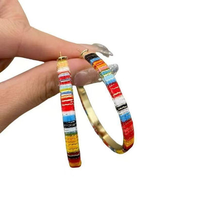 Hoop Earrings for Women Leather Hoop Earrings-Medium/Large Hoops-Lightweight hoop - color: Rainbow