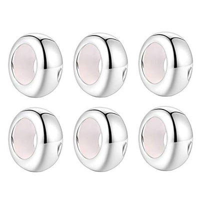 Clip Stopper Charms Sterling Silver Rondelle Spacer Bead Charm Stopper Charm for Pandora Charm Bracelets - color: Silver（6 PCS）