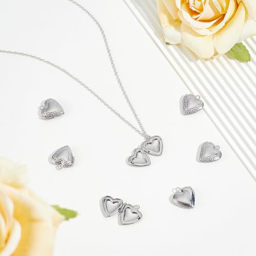 24Pcs Heart Photo Frame Charm 2 Styles Flat Round Stainless Steel Photo Locket Pendants Blank Memory Locket Picture Charms for Necklace Jewelry Making DIY Craft Women Gift - size: 15x13x4.5mm