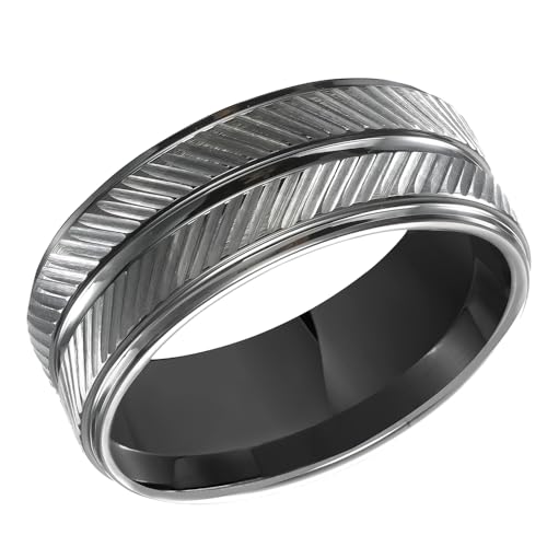 Brilliant Expressions Men’s 9mm Black Tungsten Carbide Wedding Band, Textured Matte Finish, Step Edges, Comfort Fit