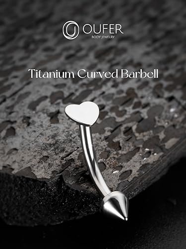 OUFER Rook Piercing Jewelry, G23 Solid Titanium Eyebrow Rings, Heart Vertical Labret Lip Jewelry, 16G Curved Barbells, Daith Rook Earrings for Women Men - color: Silver Heart, size: 16G 6mm