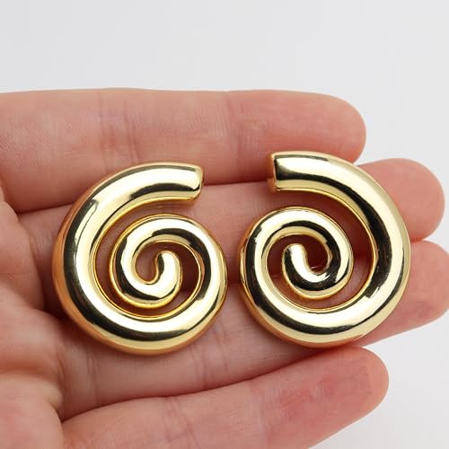 Jean Beau Chunky Gold Stud Earrings for Women Trendy Gold Plated Dangle Drop Prom Birthday Fashion Office Jewelry Gift - color: Silver Swirl