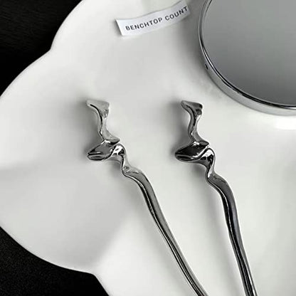 2Pcs Chinese Hair Sticks for Women, Silver Black Metal Bun Hairpin, 2Pcs | Chinese hair chopsticks for women, silver hair stick,metal hairpin, bun hairstyle headwear