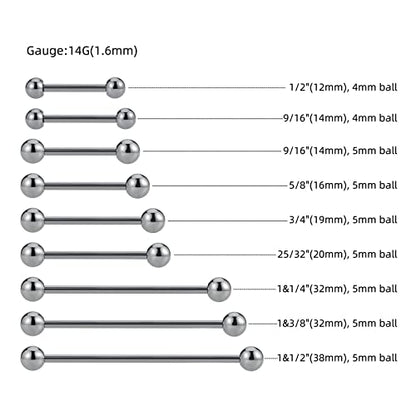 14G ASTM F136 Titanium Straight Barbell Rings for Nipple/Tongue/Dimply/Industrial - Internally Threaded Hypoallergenic Body Piercing Jewelry Gift for Women & Men, Nickel Free, Lead-Free - color: 14G(1.6mm), 7/8"(22mm), 5mm top