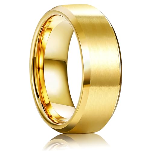 Jstyle 8MM Wedding Band for Men Stainless Steel Ring Band Size 6-14 | Matte Surface Beveled Polished Edge, Silver/Black/Gold Wedding Engagement Promise Ring Jewelry Gift Comfort Fit for Him - color: 18K Gold Plated