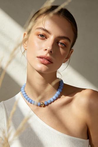 Boho Colorful Chunky Beaded Necklace for Women Trendy Resin Statement Choker Necklaces Summer Beach Style Womens Vacation Fashion Jewelry Gifts Accessories - color: Blue-2