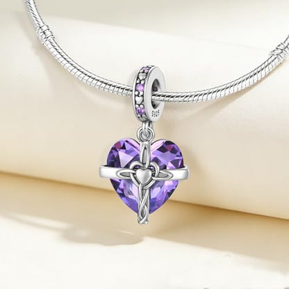 Birthstone Charms 925 Sterling Silver Heart Charms for Bracelets and Necklaces Birthday Day Christmas Gifts For Women - color: B-February