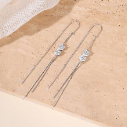 Silver Dangle Earrings Women Dangling Drop Bridesmaid Wedding Prom Jewelry - color: Silver cz heart