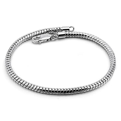 Dankadi Italy Smooth 3MM 4MM Round Snake Chain Bracelet Solid 925 Sterling Silver Men Women 6.3" 6.7" 7" 7.5" 8" 8.5" 9" 9.5" Bangle Charm Jewelry Gift - color: 3MM, size: 9.5 inches