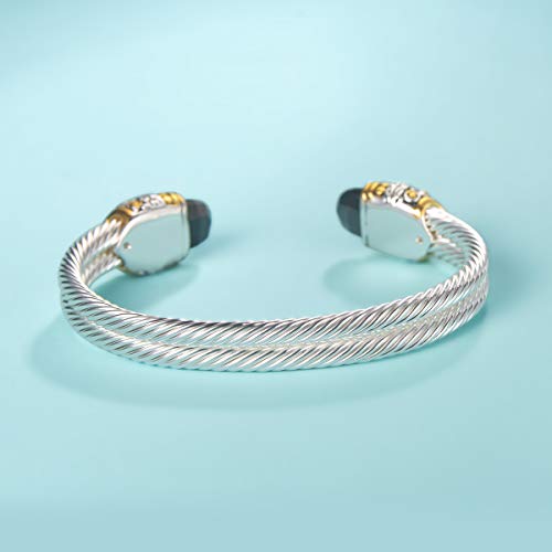 Designer Inspired Jewelry Double Cable Wire Facet CZ Antique Bangle Elegant Beautiful - color: Black