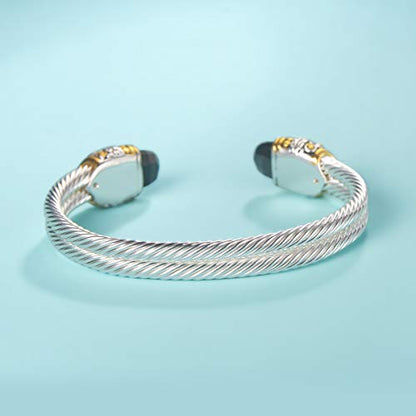 Designer Inspired Jewelry Double Cable Wire Facet CZ Antique Bangle Elegant Beautiful - color: Black