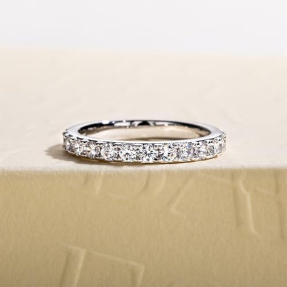 Cubic Zirconia Eternity Band Ring Round Cut/Cushion Cut 5A Grade D Color Simulant Diamond CZ Wedding Band Promise Anniversary Ring for Women - color: Wedding Band