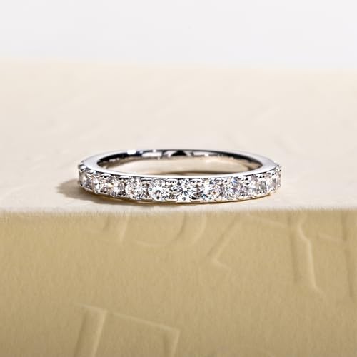 Cubic Zirconia Eternity Band Ring Round Cut/Cushion Cut 5A Grade D Color Simulant Diamond CZ Wedding Band Promise Anniversary Ring for Women - color: Wedding Band