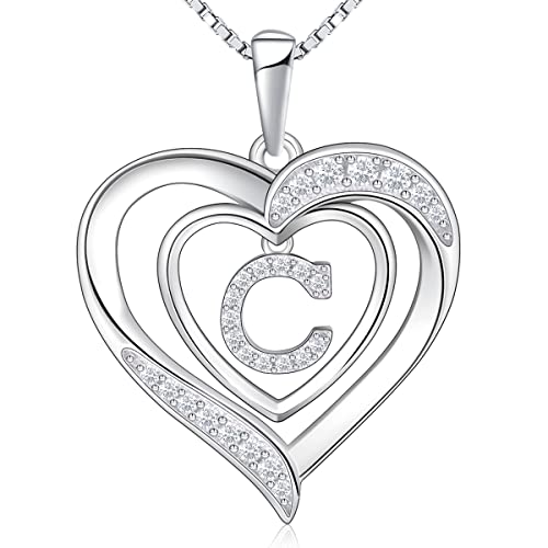 RIVIKO Heart Initial Necklace for Women, 925 Sterling Silver Letter Pendant,Personalized Charm Alphabet Jewelry Valentines Mother's Day Anniversary Christmas Birthday Gifts for Women Her Mom Wife - color: Letter-C