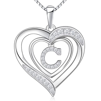 RIVIKO Heart Initial Necklace for Women, 925 Sterling Silver Letter Pendant,Personalized Charm Alphabet Jewelry Valentines Mother's Day Anniversary Christmas Birthday Gifts for Women Her Mom Wife - color: Letter-C