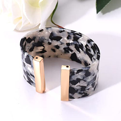 FAERLIIRY Cuff Bracelet for Women Acrylic Resin Bracelets Statement Bangle Bracelet Adjustable Bracelet Wide Chunky Bracelets for Women - color: Black