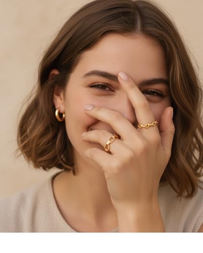 YeGieonr Gold Rings for Women Non tarnish Stainless Steel Womens Rings Dainty 18K Gold Plated Rings - color: Chain, size: 9