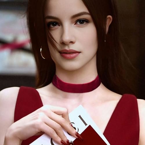 Velvet Choker Necklace for Women Goth Halloween Y2K Ribbon Collar Set - color: 2.54cm-12pcs-wine red