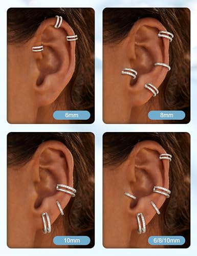 FASACCO 20G 18G 16G Cartilage Hoop Earring 316L Surgical Steel Silver Huggie Hoop Earrings Hypoallergenic Hinged Segment Rings Septum Nose Hoops Daith Conch Helix Tragus Piercing Jewelry 6mm/8mm/10mm - style: Silver2-16G-10MM