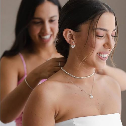 NUZON Sunburst Heart / 2-Tone Interlocking/CZ Evil Eye/Single Pearl/Love Heart Pendant Necklace for Women 14K Gold Chain Necklace Chunky Statement Jewelry - color: Pearl & Solitaire - Silver