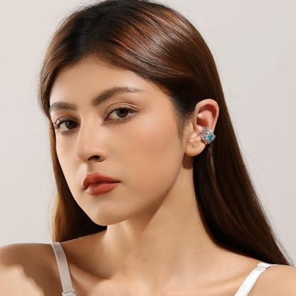 Ear Cuff for Women,Non Piercing Huggie Ear Cuff Earrings | Non Piercing Vintage Adjustable Ear Cuff Earrings Clip On Cartilage Ear Jewelry - style: Blue Topaz