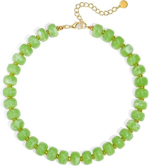 Rainbow Beaded Necklace for Women - Boho Necklaces Chunky Necklace for Summer Vacation Jewelry, Colorful Seed Bead Choker Statement Necklace - color: Light green