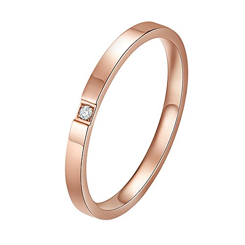 Women's Stainless Steel 2MM Thin Stackable Midi Eternity Ring Cubic Zirconia Engagement Wedding Bands - color: 1pcs Rose Gold