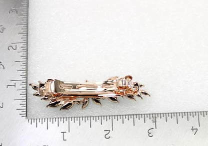 Faship Gorgeous Green Rhinestone Crystal Small Floral Hair Barrette Clip - color: Green / Rose gold plated