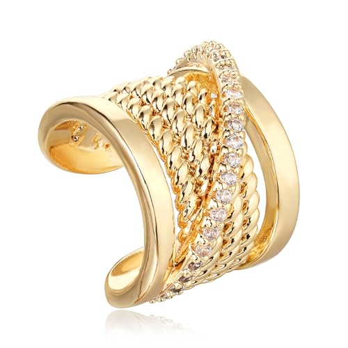 Chunky Ear Cuff Earrings for Women Single | Non Piercing, Clip On, 14K Gold Plated, Cubic Zirconia, Hypoallergenic, Jewelry Gifts - style: Single-line cross