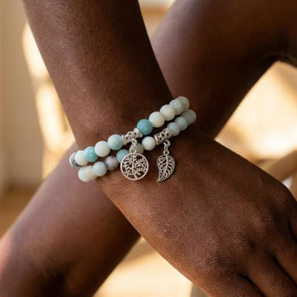 YGLINE Tree of Life Yoga Healing Stone Bracelets,Multilayer Lotus Chakra Stone Reiki Bracelet Sets,Anxiety Crystal Natural Stone,for Women Stress Relief - color: Amazonite-2w
