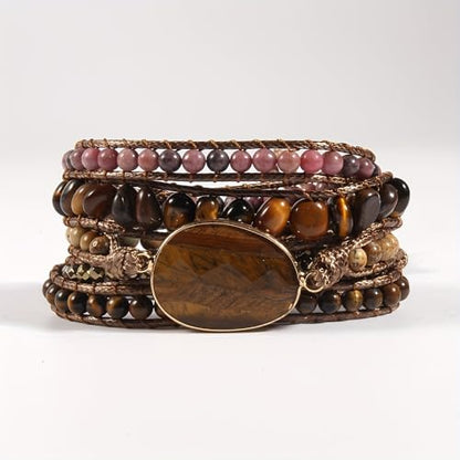 Women Wrap Bracelets Boho Natural Stone Jasper Turquoises Strand Bracelet Jewelry Collection - color: Tiger Eye 2