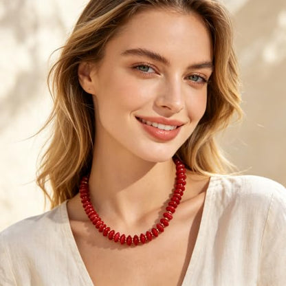Acrylic Beaded Necklace for Women,Beach Strand Jewelry Gifts | Statement Necklace,Cute Trendy Handmade Jewelry for Women,Chunky Beaded Necklace,Resin Beads Choker - color: Red