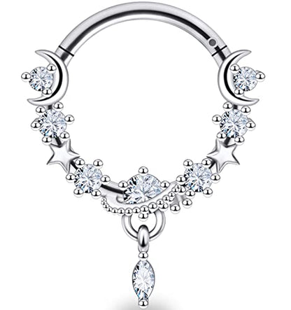 16G Dangle Elegant Septum Rings Hoop 10mm Surgical Steel Hinged Segment Septum Nose Ring Seamless Clicker Ring Cartilage Earrings Hoop Helix Tragus Piercing Jewerly - color: 16G-Dia:10mm-Silver Tone