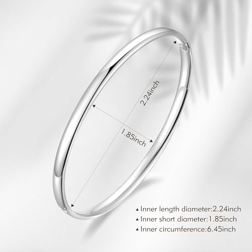 4mm Oval Silver Bangles for Women Dainty Sterling Silver Stackable Cuff Bracelets Non Tarnish Waterproof Hypoallergenic Bangle for Women Gifts Jewelry - color: Silver Bangle-7.5