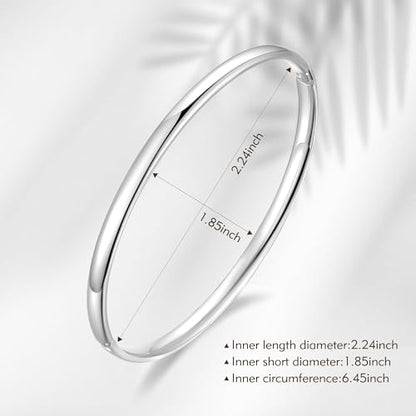4mm Oval Silver Bangles for Women Dainty Sterling Silver Stackable Cuff Bracelets Non Tarnish Waterproof Hypoallergenic Bangle for Women Gifts Jewelry - color: Silver Bangle-7.5