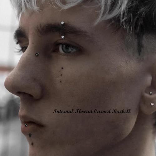 16G Eyebrow Piercing Jewelry Rook Earrings for Women Internal Thread Curved Barbell CZ Eyebrow Rings Vertical Labret Lip Jewelry Ear Rook Stud Small Tiny Belly Button Ring 6mm/8mm/10mm - color: Silver Black