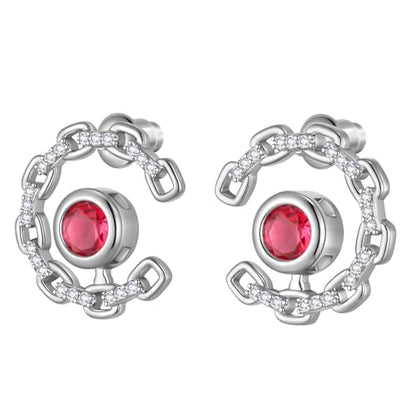 Elegant C-Shaped Crystal Stud Earrings with Birthstone Earring Silver Plated Fashion Jewelry for Women CE0003 - color: Red- July