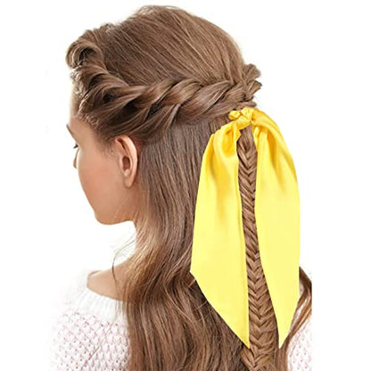 3PCS Hair Scarf Scruncheis for Women Knotted Bow Hair Ties Elastic Bands Satin Hair Ribbon Scrunchy Red Ponytail Holder for Women and Girls (Red Yellow Blue) - color: Red Yellow Blue