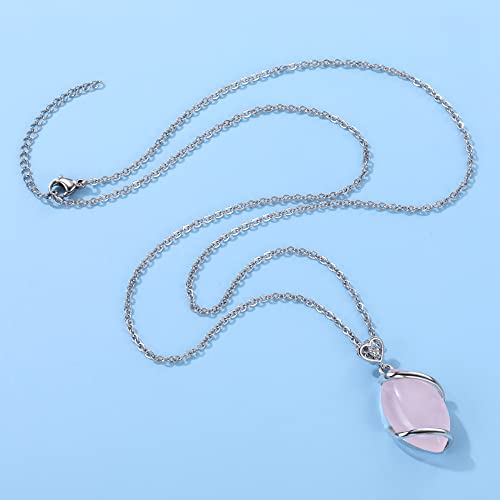Jovivi Amethyst Rose Quartz Stone Necklace for Women Men, Full Wire Wrapped Natural Gemstone Reiki Healing Crystal Pendant Jewelry - color: Rose Quartz Crystal