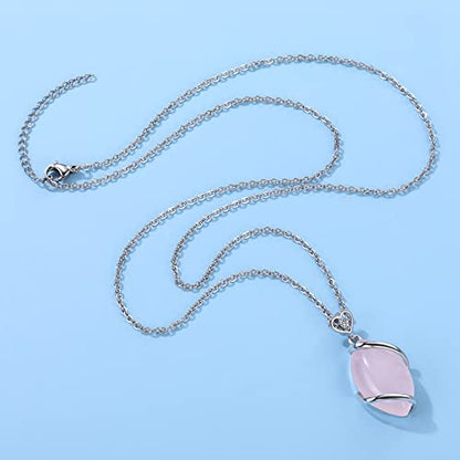 Jovivi Amethyst Rose Quartz Stone Necklace for Women Men, Full Wire Wrapped Natural Gemstone Reiki Healing Crystal Pendant Jewelry - color: Rose Quartz Crystal