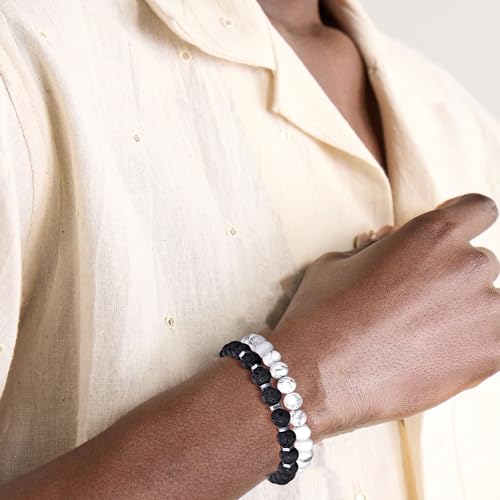 RANKEEF Tiger Eye Bracelet For Men 8MM Natural Stone Stretch Adjustable Black Crystal Beaded Bracelet for Men Women Gifts - color: 4,black,gray,white bracelet