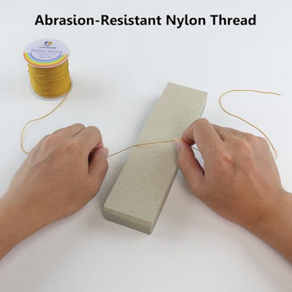 LUSTEMBER 0.8mm Nylon String, Strong Bracelet String, Durable Nylon Cord for Jewelry Making, Bracelets, Beading, Necklaces, Rattail Braiding, Kumihimo, Wind Chimes, Blinds and Handicrafts - size: Gold