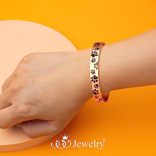 555Jewelry Stainless Steel Solid Slip-On Dog Lover Paw Cuff Bangle for Women & Ladies - color: Rose Gold