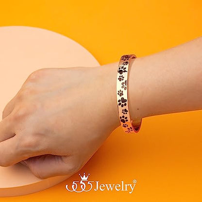 555Jewelry Stainless Steel Solid Slip-On Dog Lover Paw Cuff Bangle for Women & Ladies - color: Rose Gold