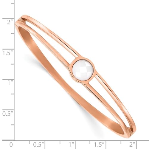 JewelryWeb 10mm Stainless Steel Polished Rose Ip Plated With White Crystal Hinged Bangle Bracelet Cuff Bracelet for Women