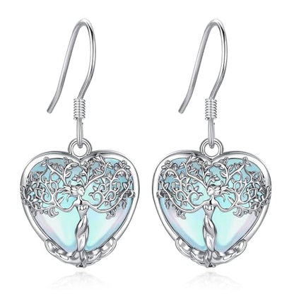 AEONSLOVE Tree of Life Crystal Earrings with Sterling Silver Ear Hooks, Dangle Drop Tree Earrings Gifts for Women - style: A01-Moonstone-Heart