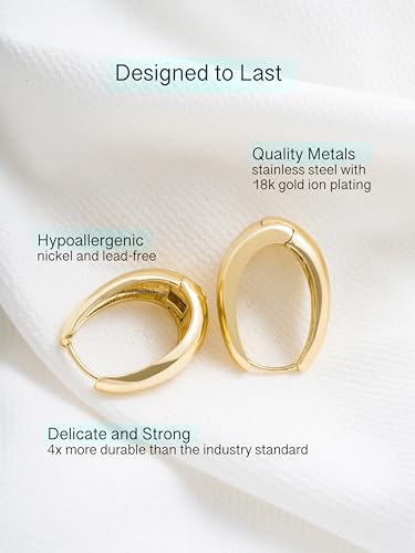 Altitude Boutique 18K Small Chunky Gold Hoops | Thick Oval Tube Earrings | Lightweight, Hypoallergenic Open Hoop Earrings For Women - color: Gold
