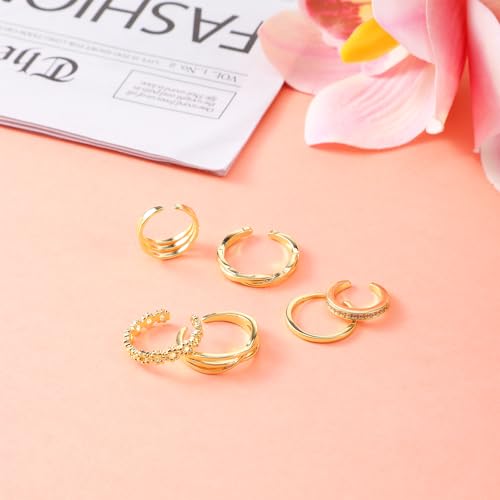 JJUNW 6PCS Toe Rings for Women, Adjustable Band Ring Beach Foot Jewelry Set | Summer Non Tarnish Toe-Rings Open Flower CZ Toe Ring Set Beach Foot Jewelry