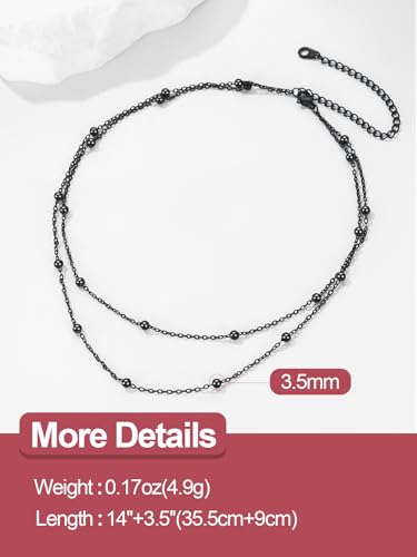 FOCALOOK Choker Necklace for Women, Double Layered Boho Beaded Choker Chain | Dainty 14K Gold Plated/Silver/Black Metal, Simple Small Satellite Beaded Chain Necklace, Hypoallergenic for Everyday Wear - color: 01.2-Layered Satellite Beads-Black